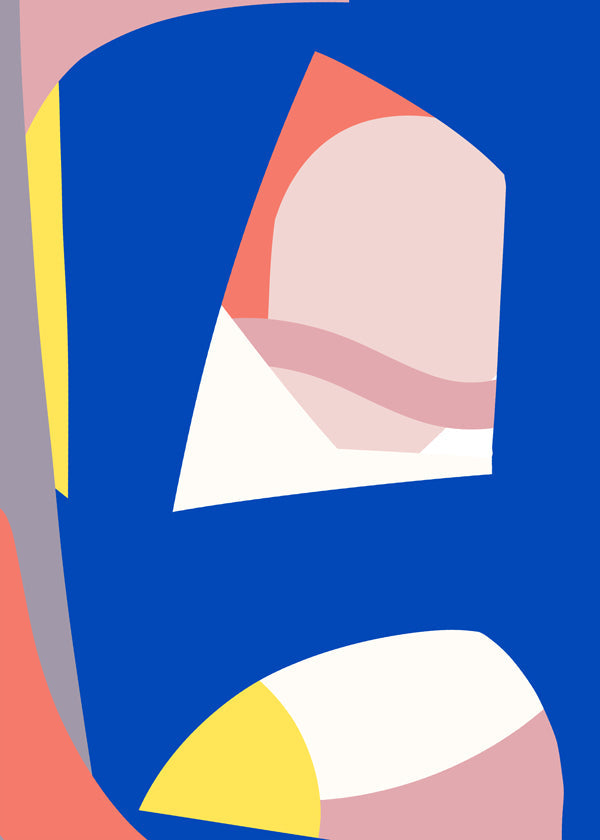 Geometrisk plakat med organiske blå former
