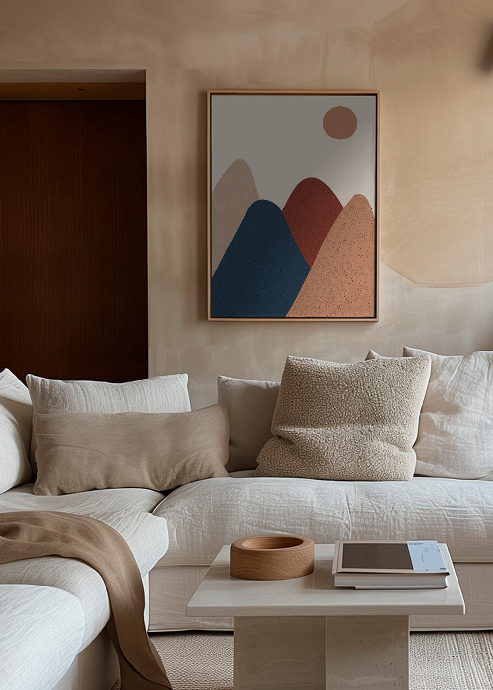 Landskabskunst: minimalistiske bjerge i varme nuancer