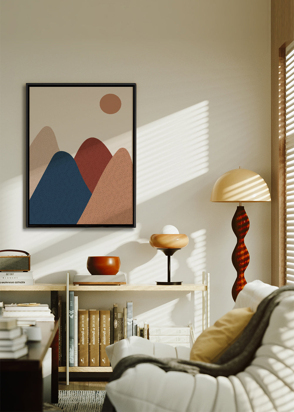 Landskabskunst: minimalistiske bjerge i varme nuancer