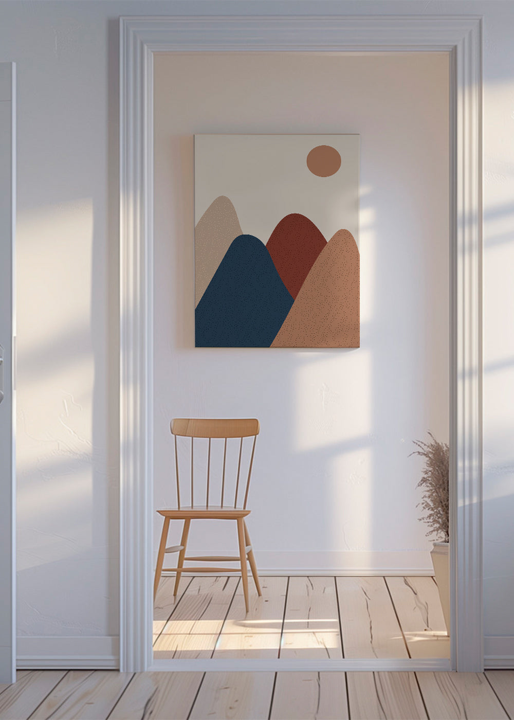Landskabskunst: minimalistiske bjerge i varme nuancer