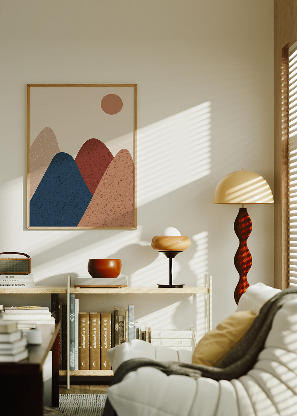 Landskabskunst: minimalistiske bjerge i varme nuancer
