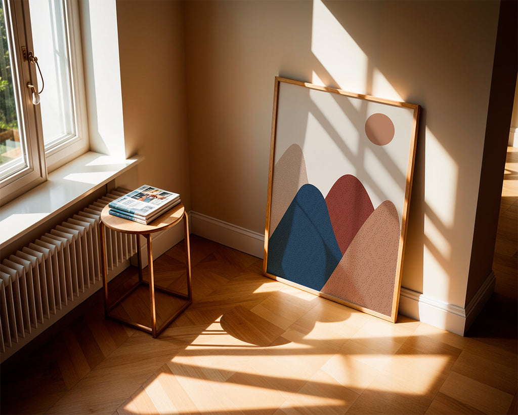 Landskabskunst: minimalistiske bjerge i varme nuancer