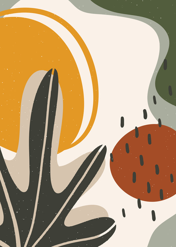 Botanisk plakat med organiske sennep- og terrakottaformer