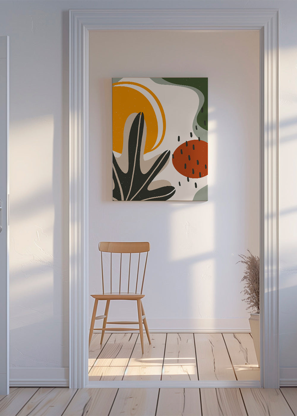 Botanisk plakat med organiske sennep- og terrakottaformer