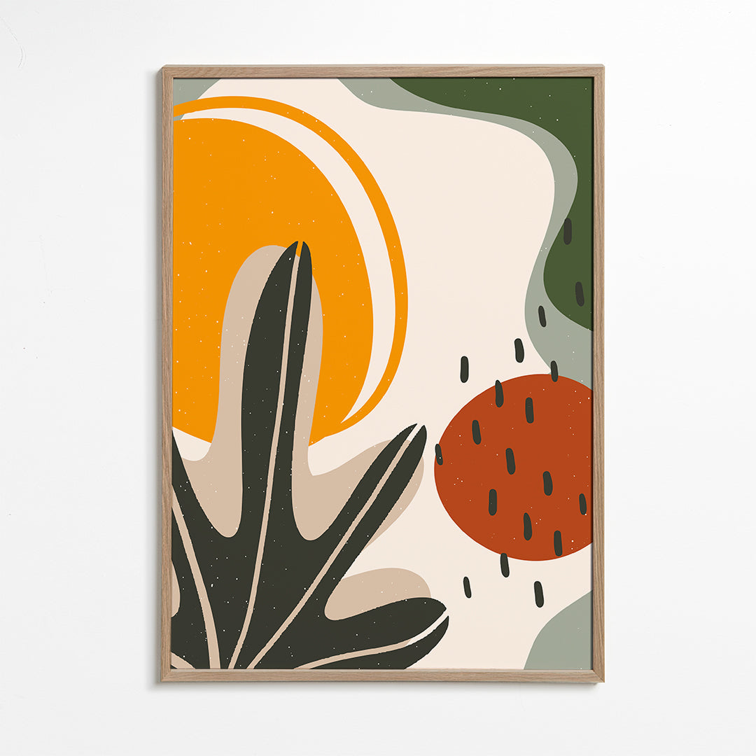 Botanisk plakat med organiske sennep- og terrakottaformer