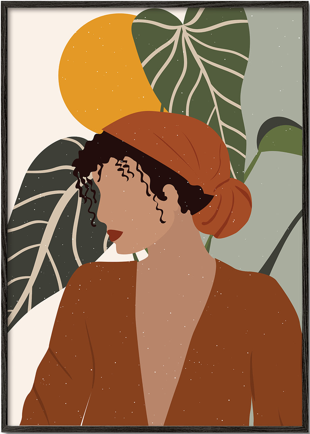 Boho-kvinde illustration med blade