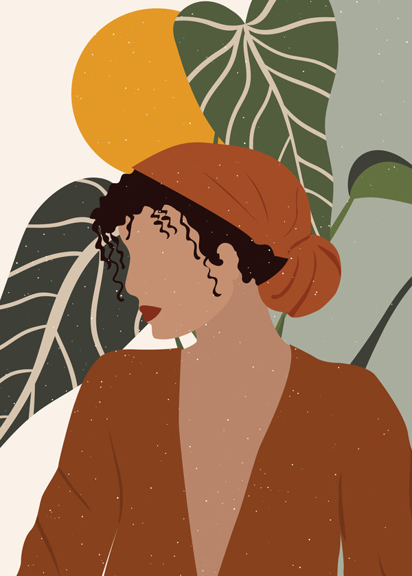 Boho-kvinde illustration med blade