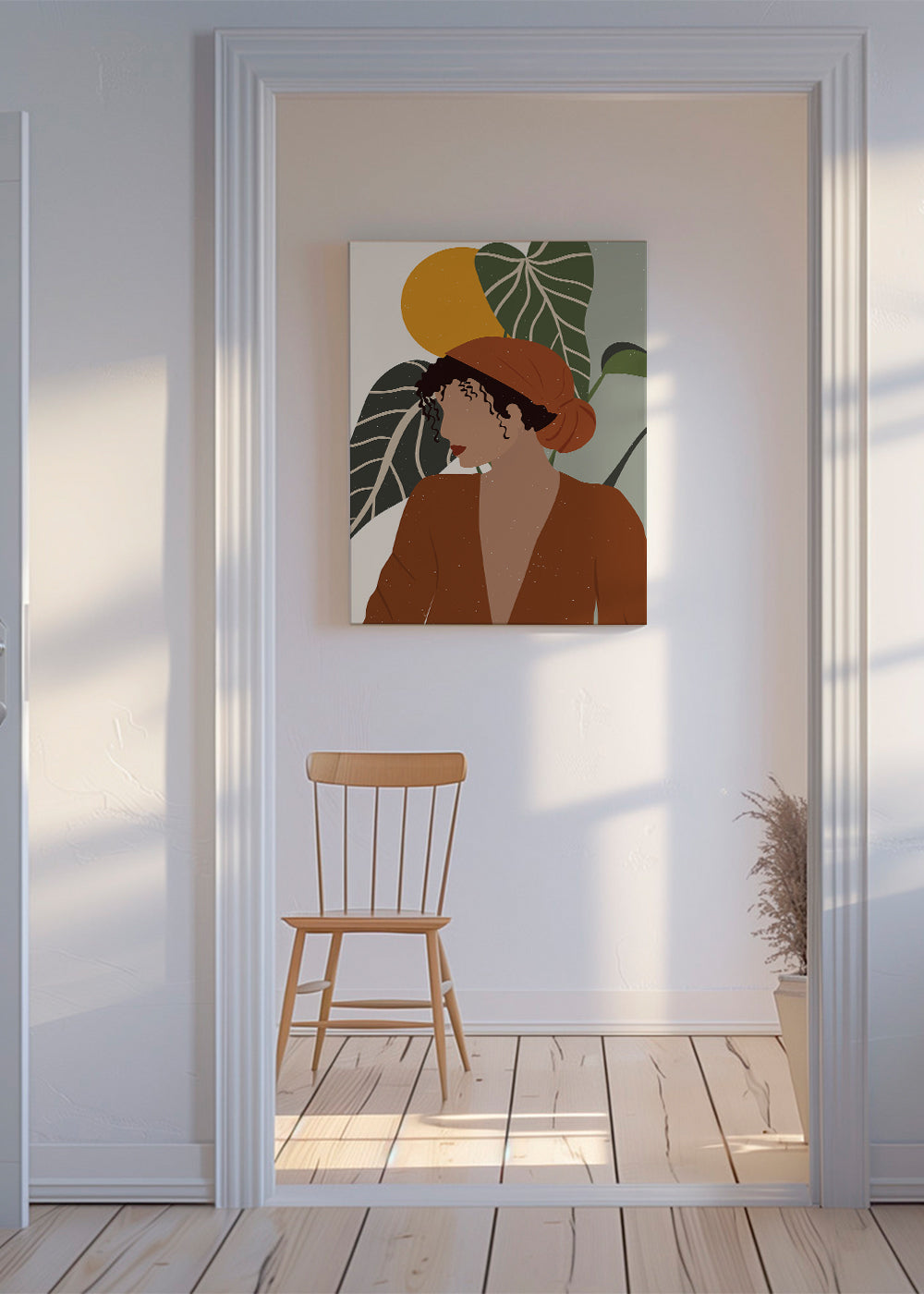 Boho-kvinde illustration med blade