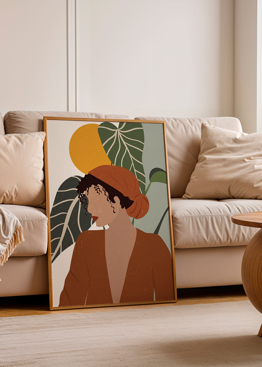 Boho-kvinde illustration med blade