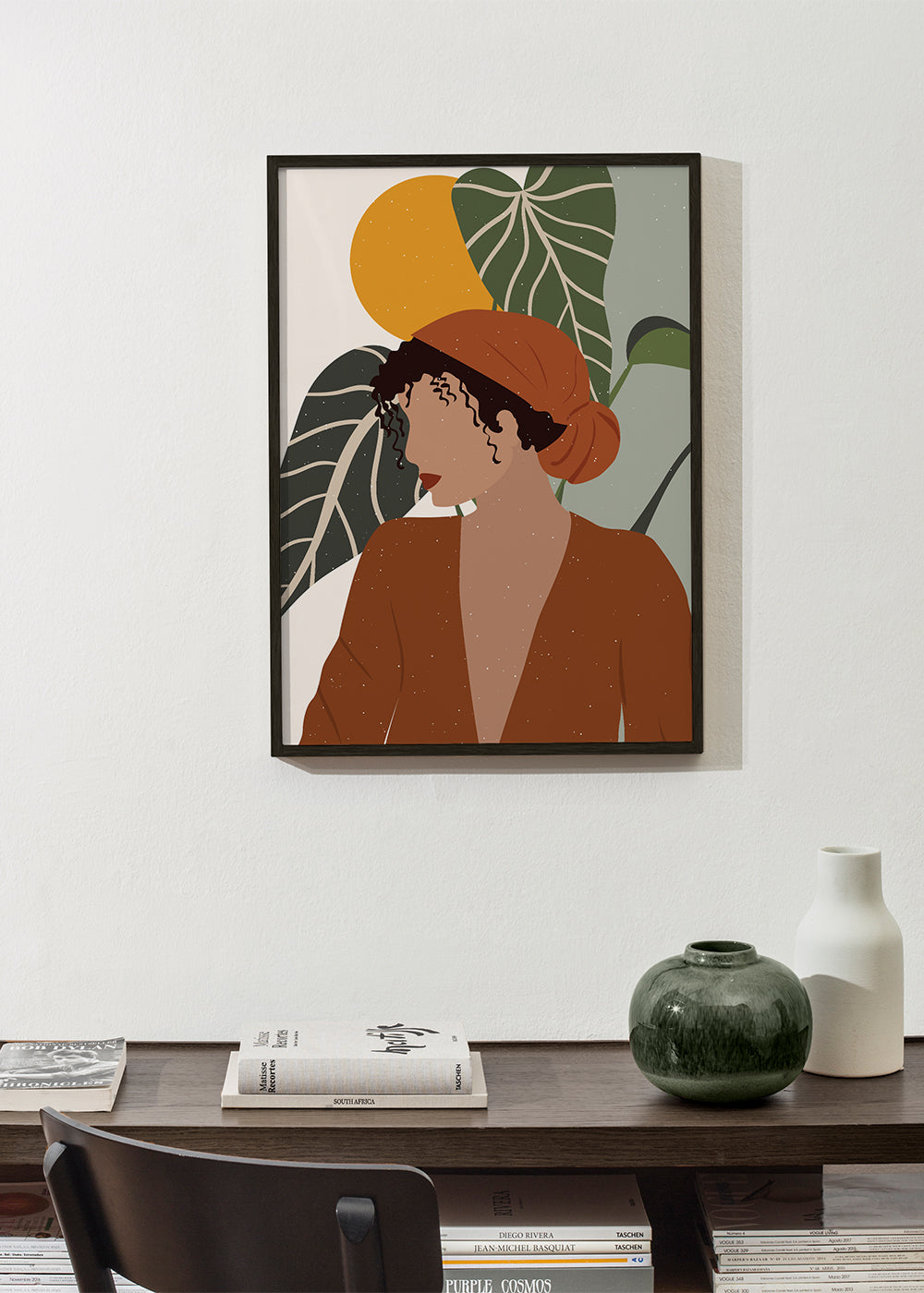 Boho-kvinde illustration med blade