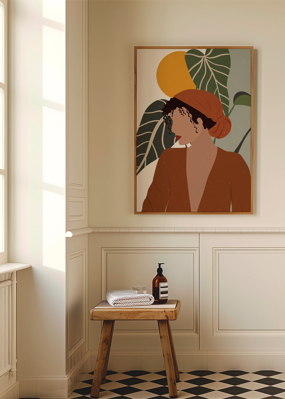 Boho-kvinde illustration med blade