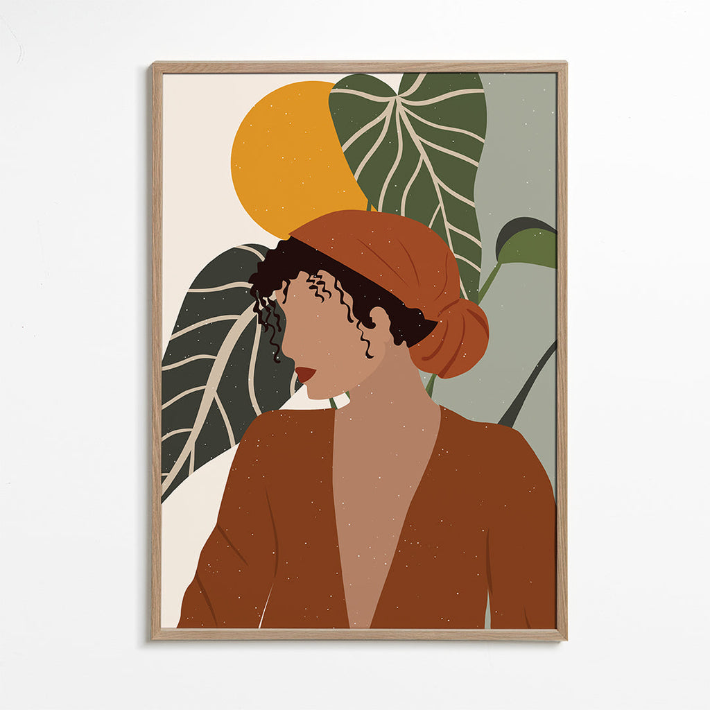Boho-kvinde illustration med blade