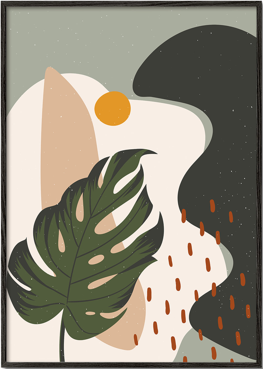 Botanisk plakat med stiliseret monstera-blad