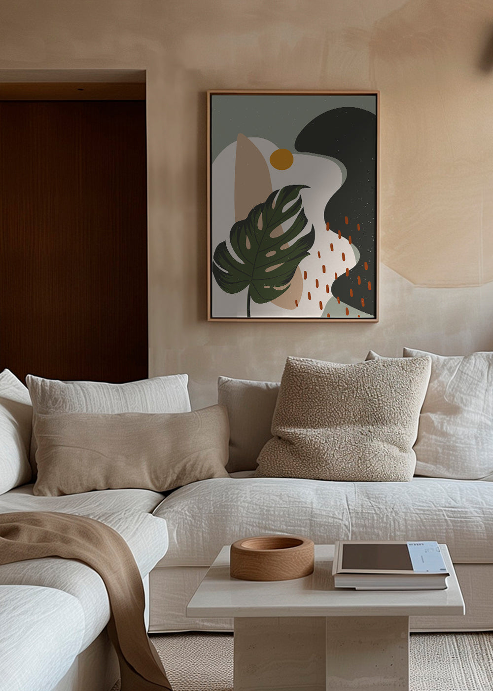 Botanisk plakat med stiliseret monstera-blad