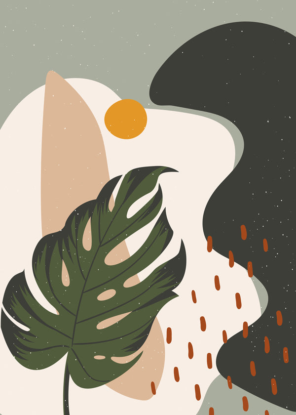 Botanisk plakat med stiliseret monstera-blad