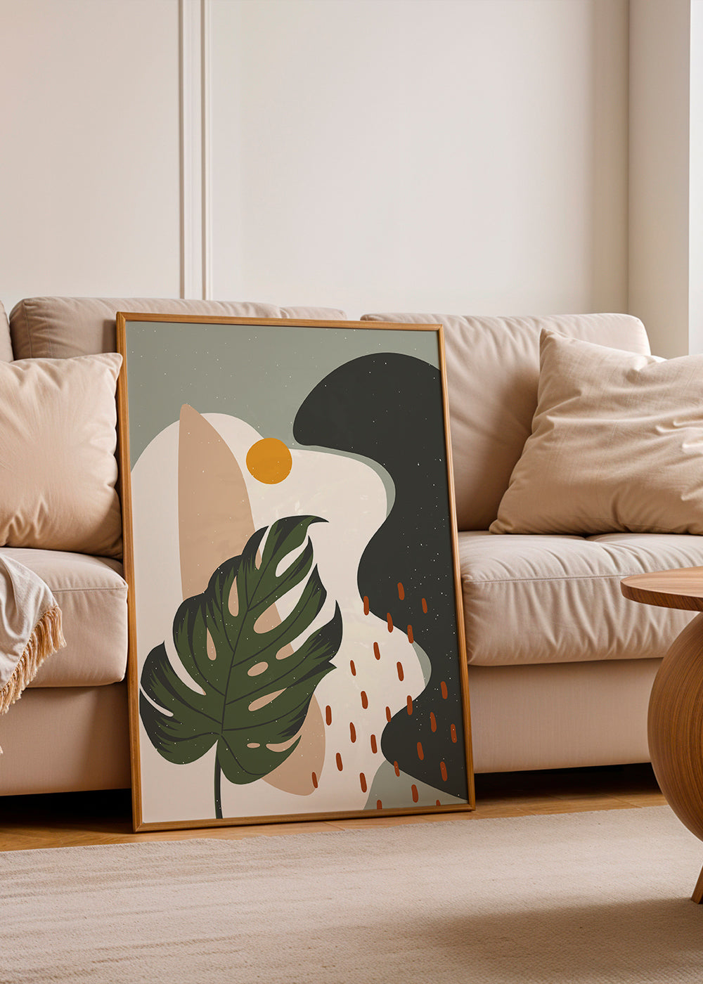 Botanisk plakat med stiliseret monstera-blad