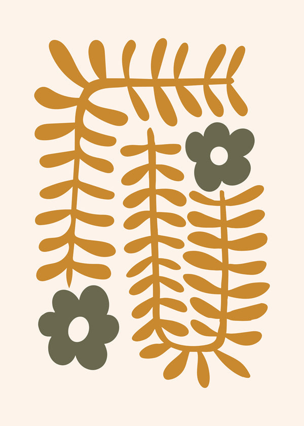 Botanisk plakat med abstrakte sennepsblade