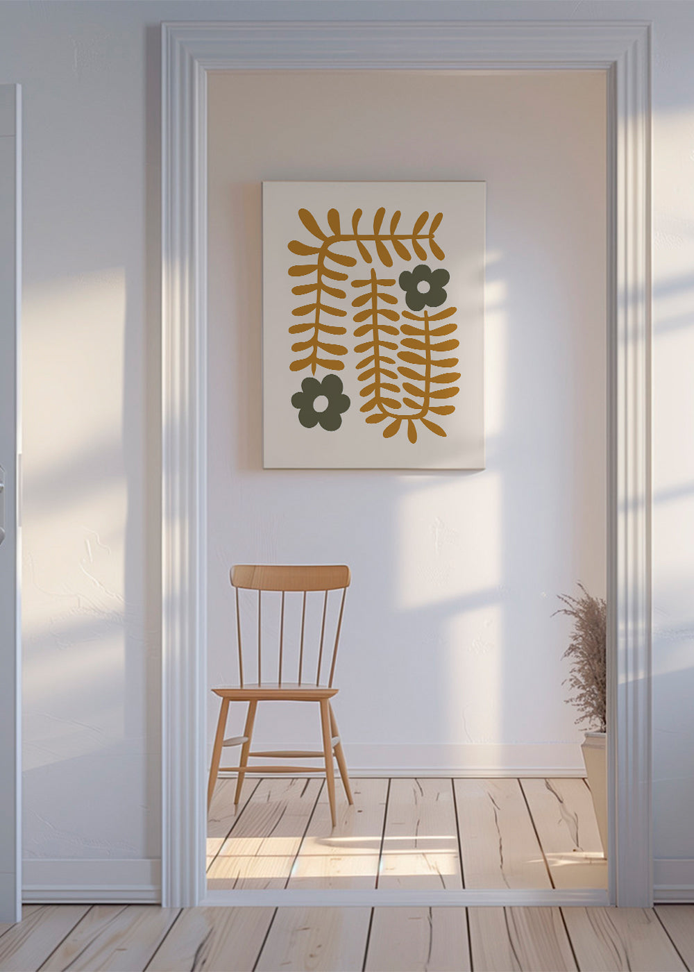 Botanisk plakat med abstrakte sennepsblade