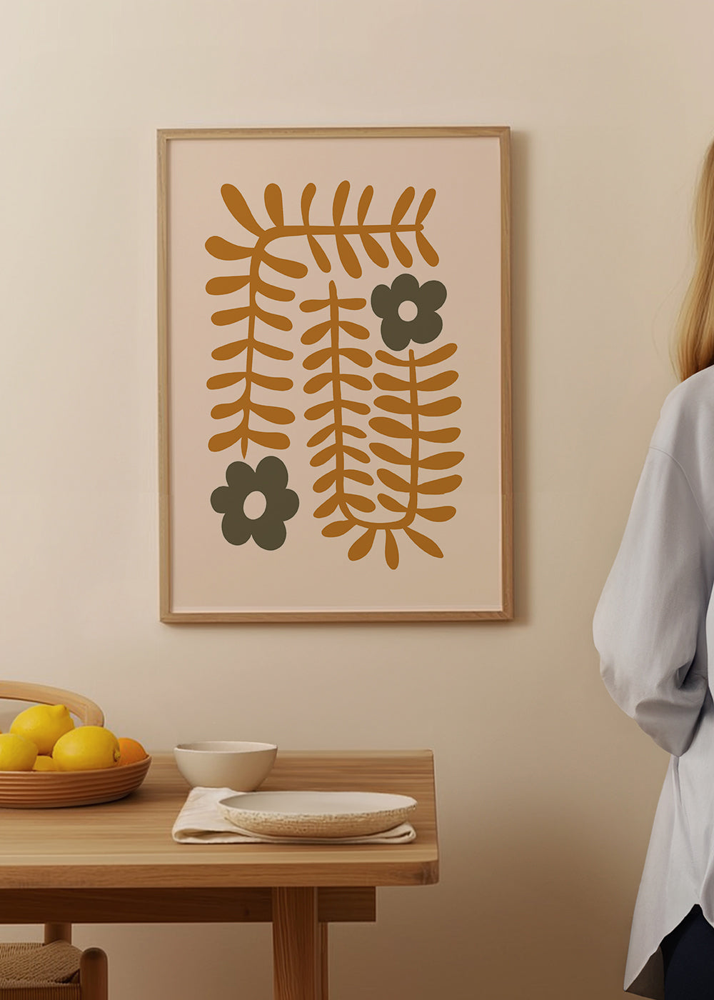 Botanisk plakat med abstrakte sennepsblade