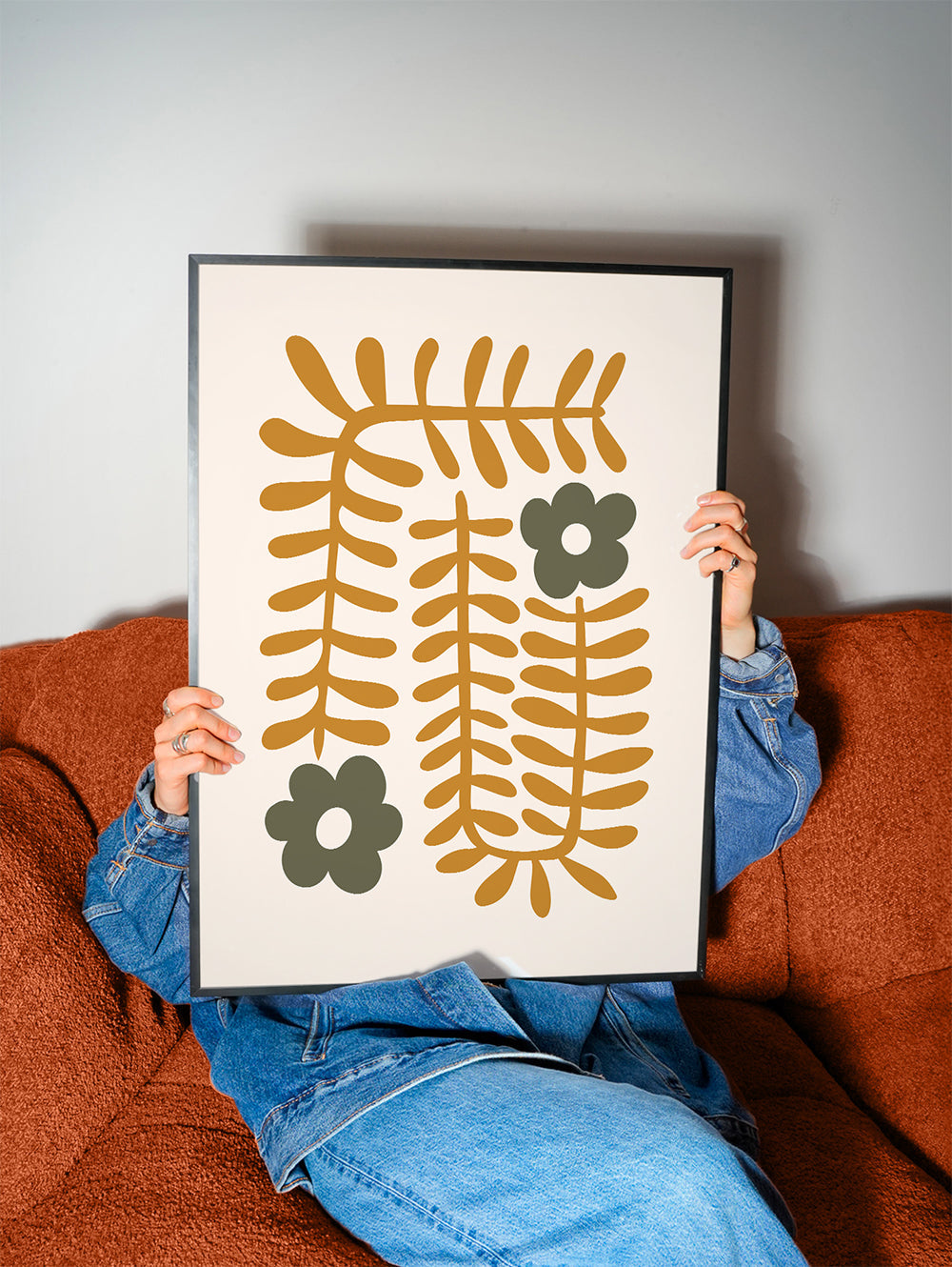 Botanisk plakat med abstrakte sennepsblade