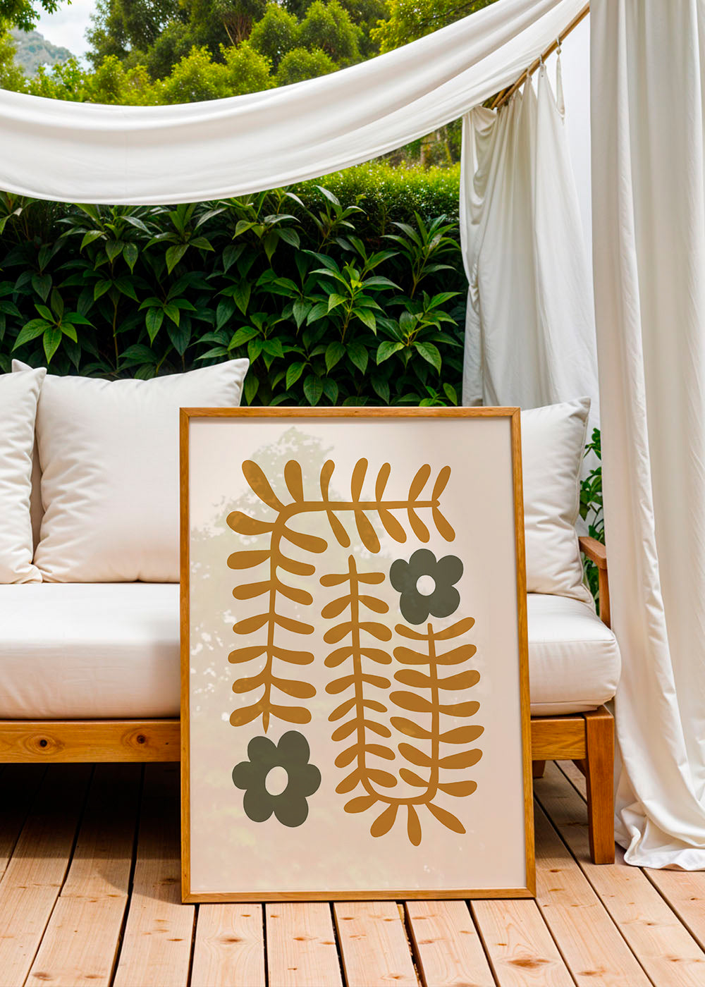Botanisk plakat med abstrakte sennepsblade