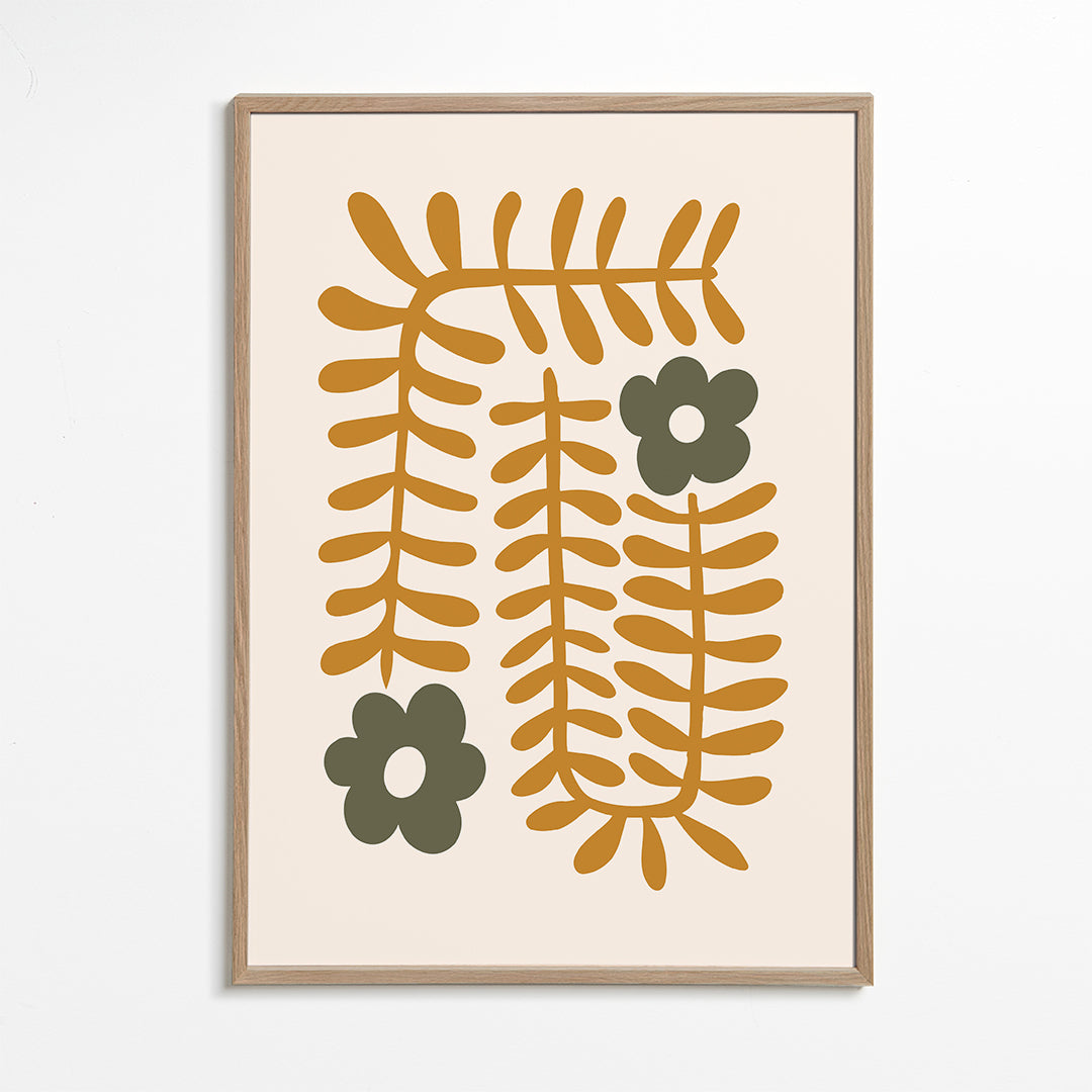 Botanisk plakat med abstrakte sennepsblade