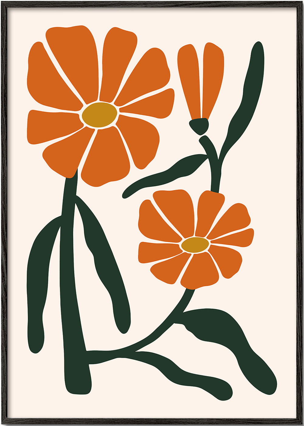 Botanisk plakat med orange blomster