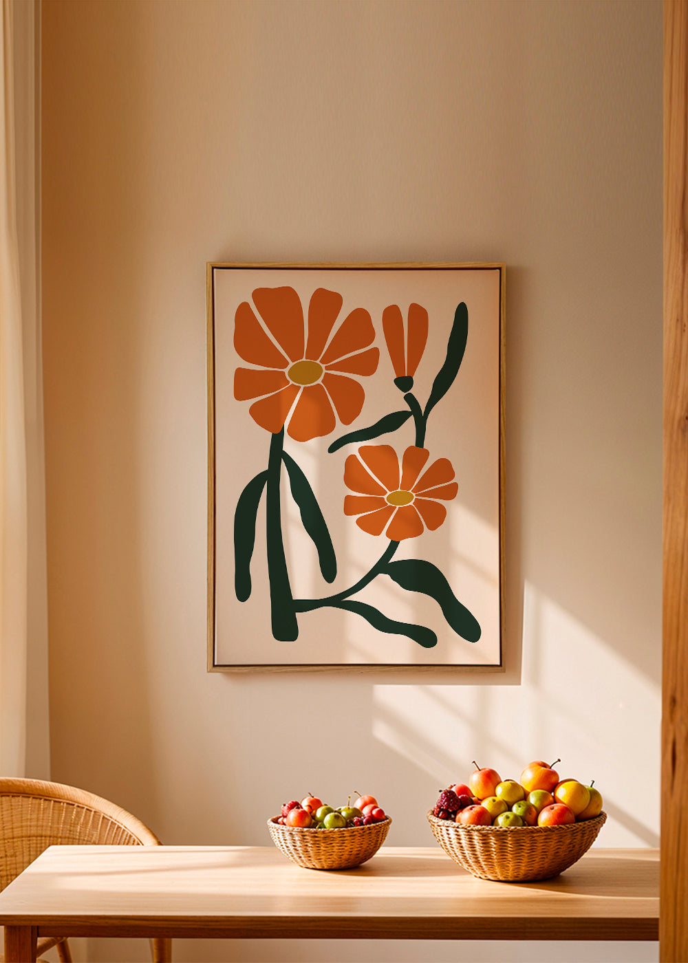 Botanisk plakat med orange blomster