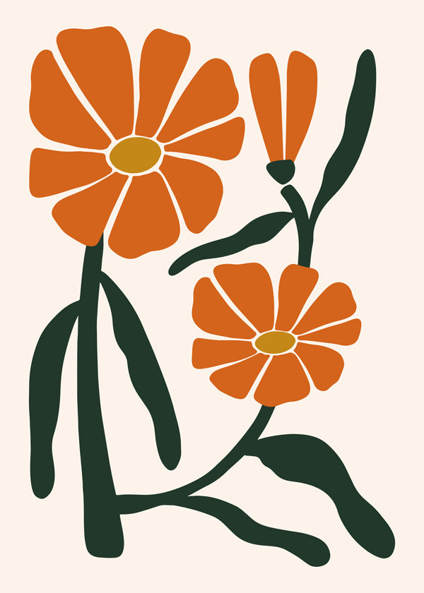 Botanisk plakat med orange blomster