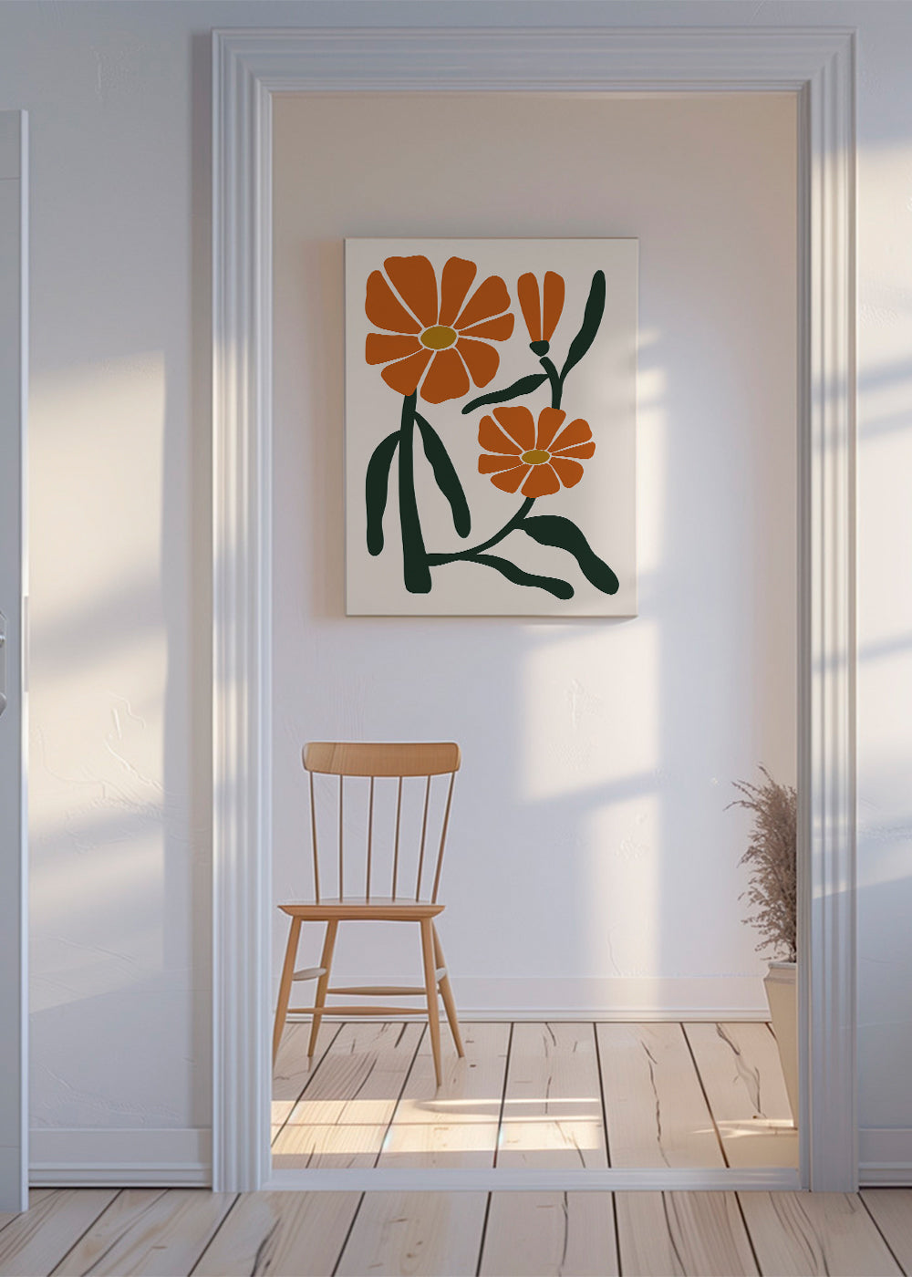 Botanisk plakat med orange blomster
