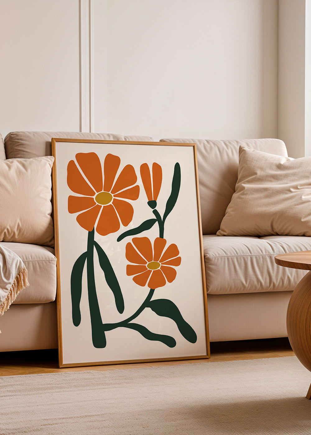 Botanisk plakat med orange blomster