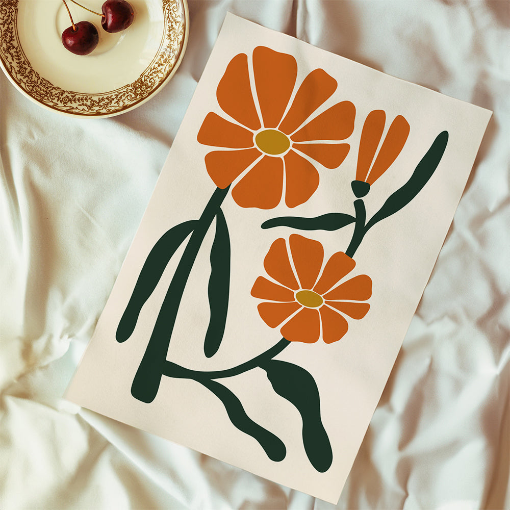 Botanisk plakat med orange blomster