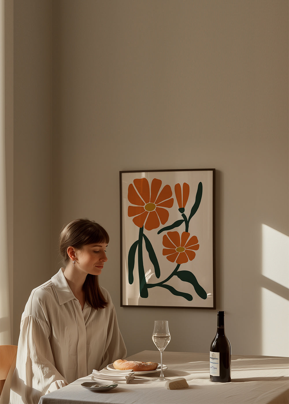 Botanisk plakat med orange blomster