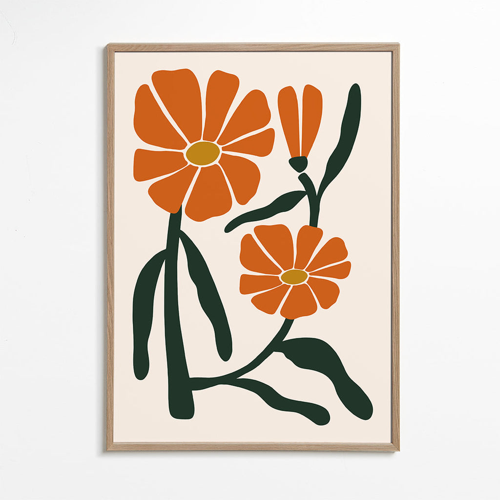 Botanisk plakat med orange blomster