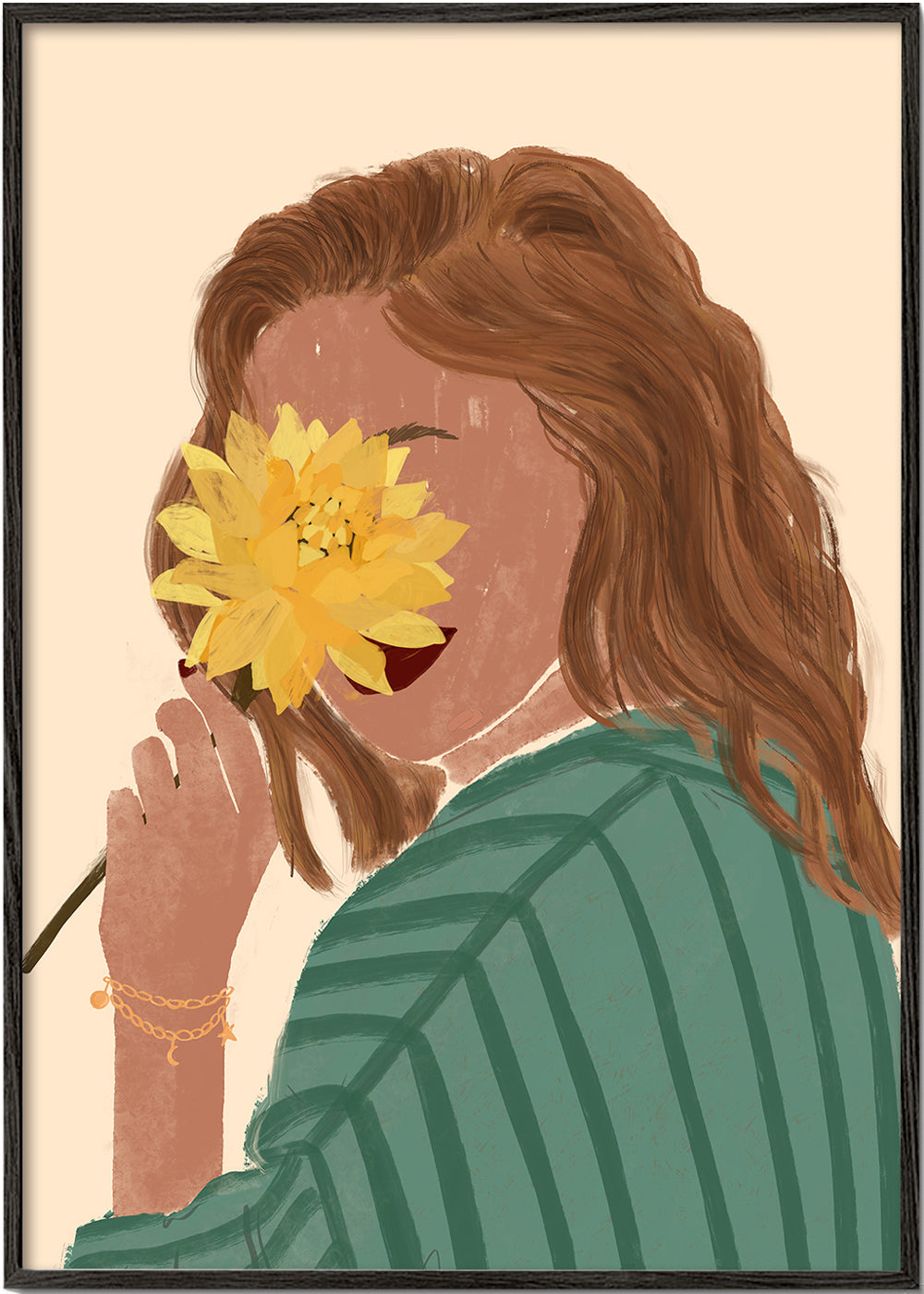 Botanisk plakat kvinde med gul blomst