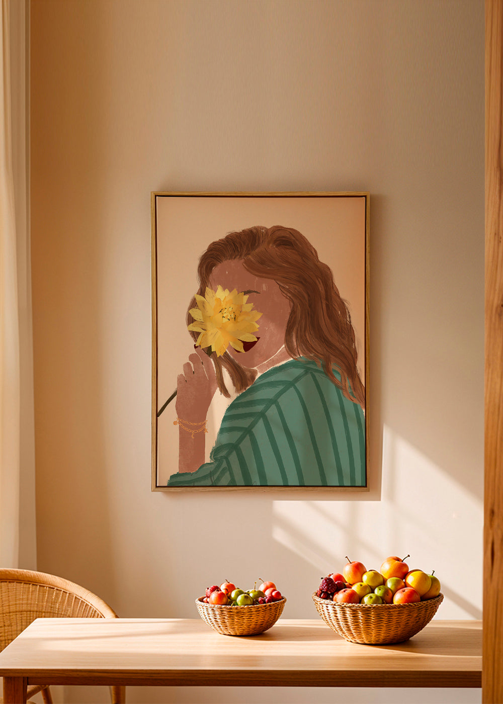 Botanisk plakat kvinde med gul blomst