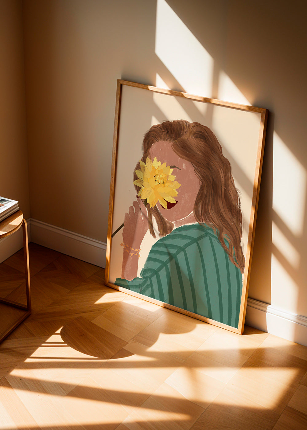Botanisk plakat kvinde med gul blomst