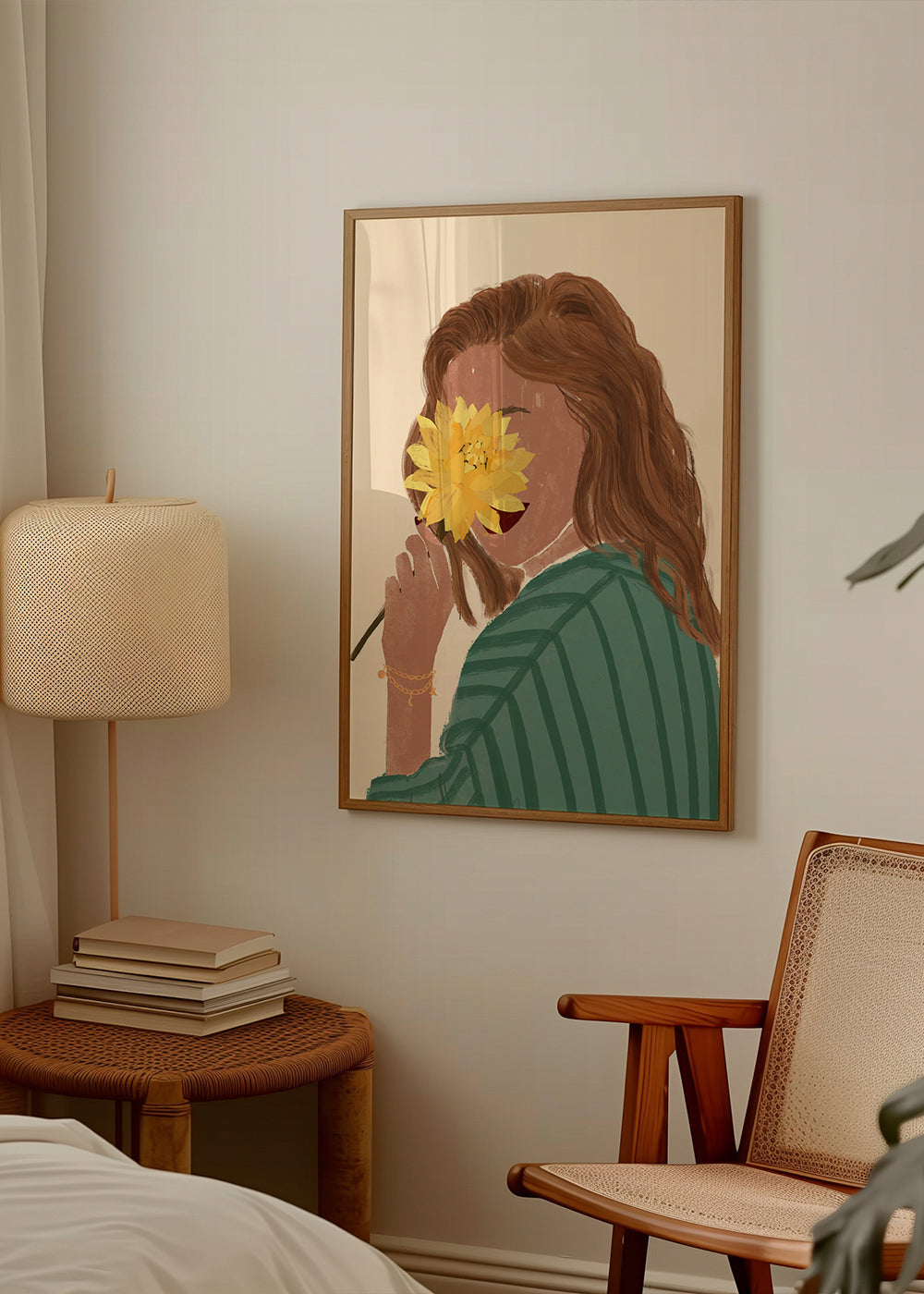 Botanisk plakat kvinde med gul blomst