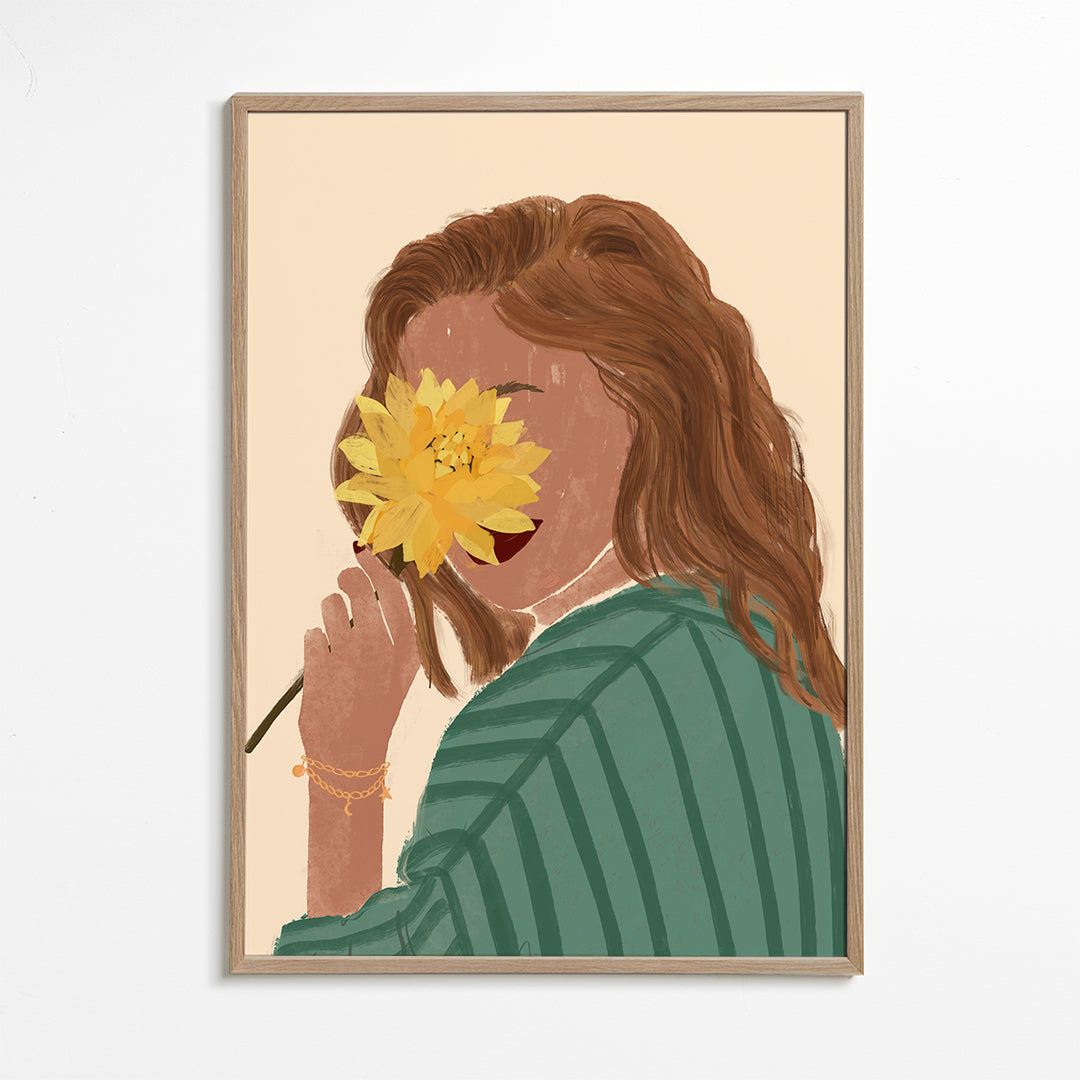 Botanisk plakat kvinde med gul blomst