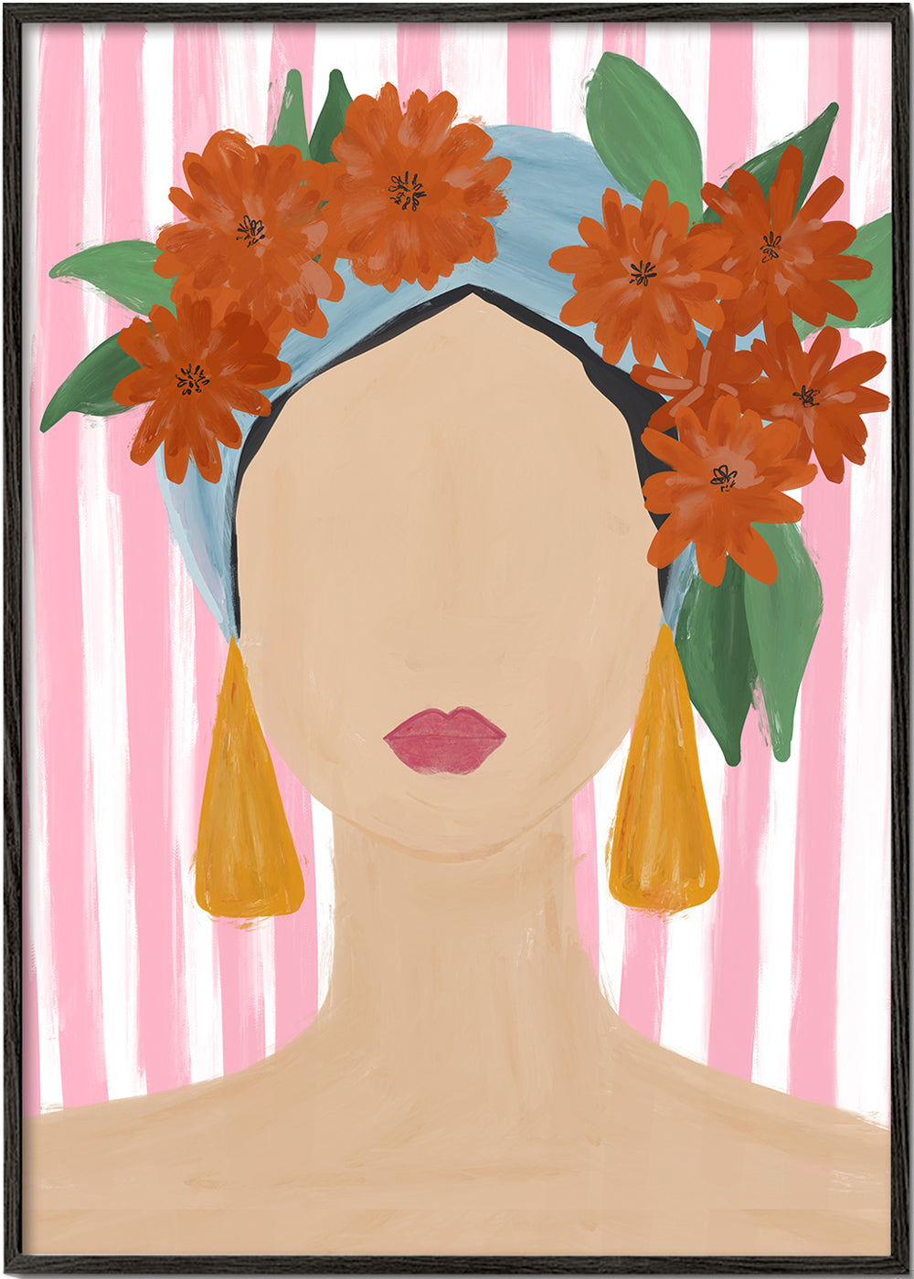 Illustration portræt af kvinde med blomsterkrans