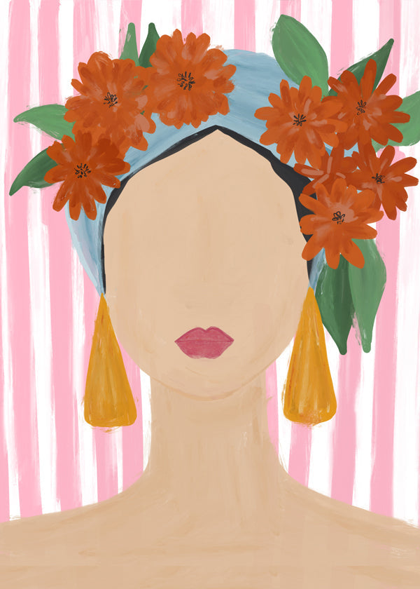 Illustration portræt af kvinde med blomsterkrans