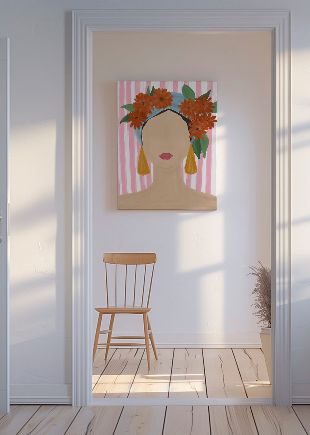 Illustration portræt af kvinde med blomsterkrans