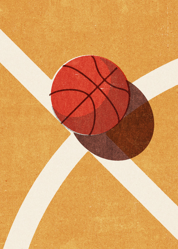 Sportskunst: rød basketball på banen