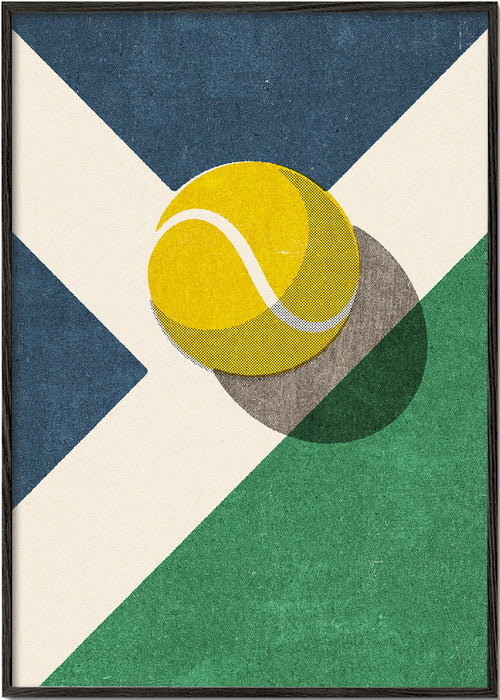 Sportkunst: tennisbold på geometrisk komposition