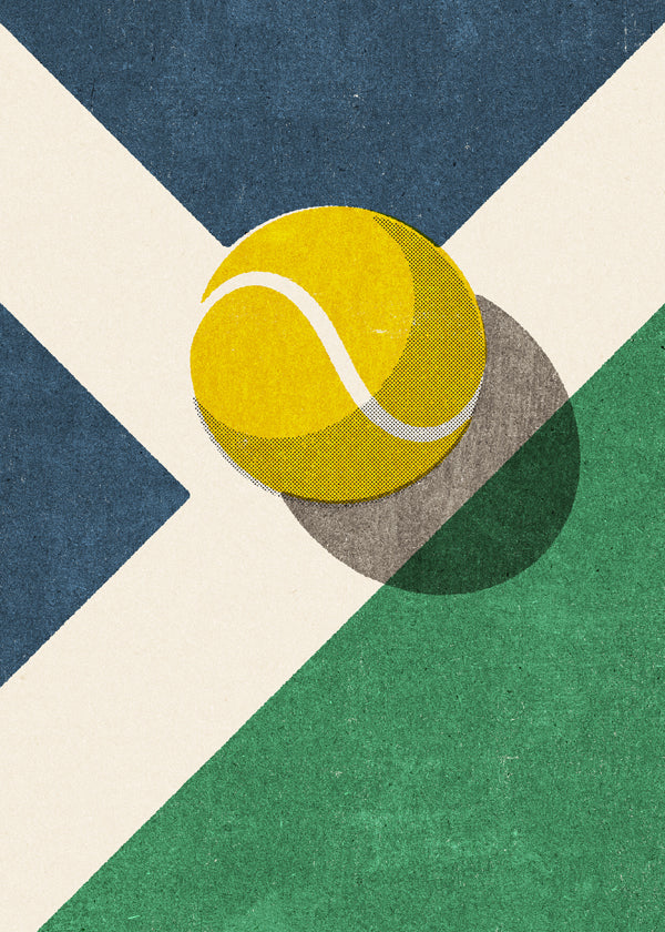 Sportkunst: tennisbold på geometrisk komposition