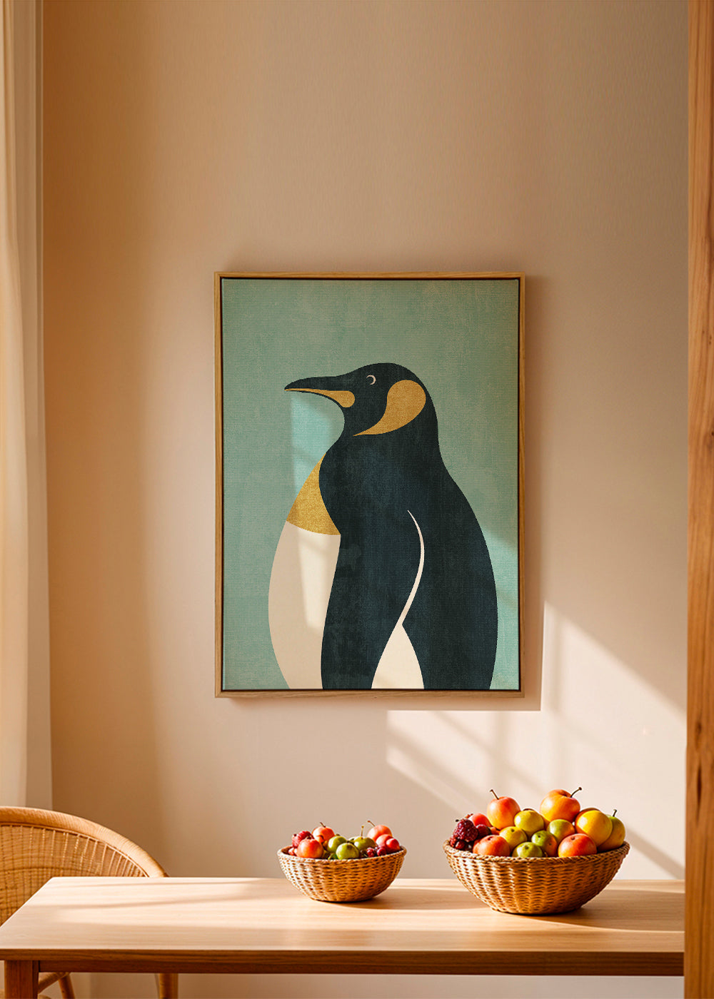 Pingvinillustration på blå baggrund