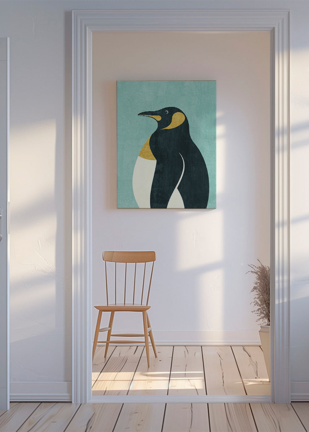 Pingvinillustration på blå baggrund