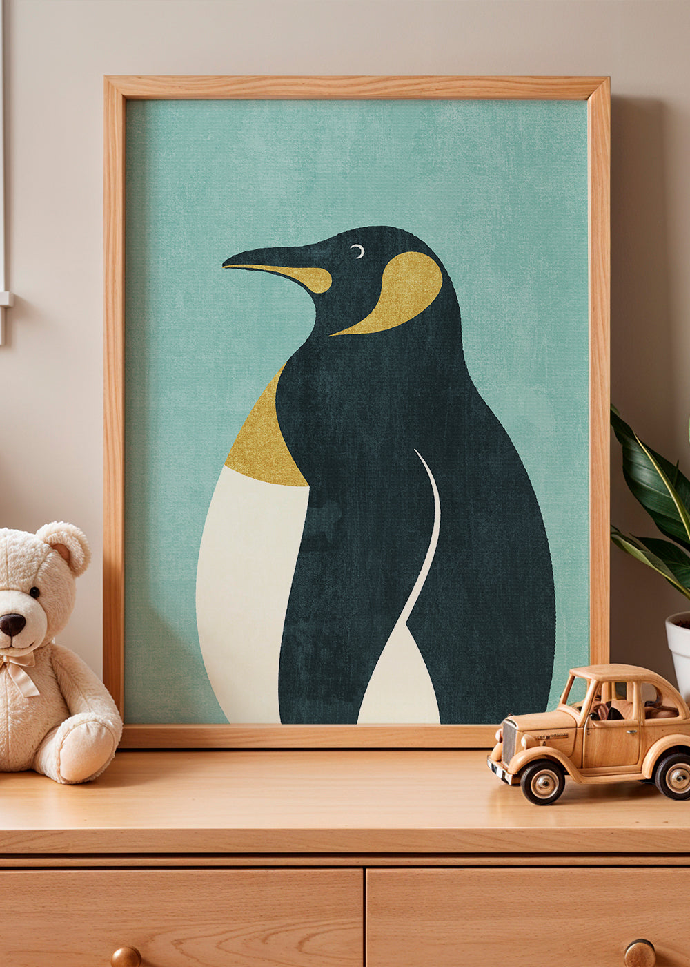 Pingvinillustration på blå baggrund