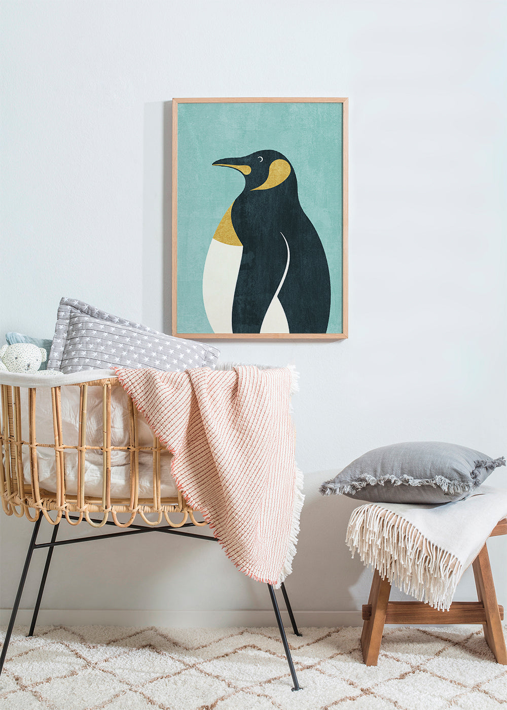 Pingvinillustration på blå baggrund