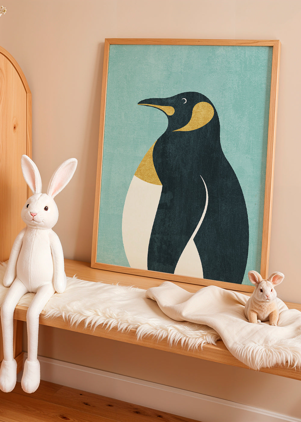Pingvinillustration på blå baggrund